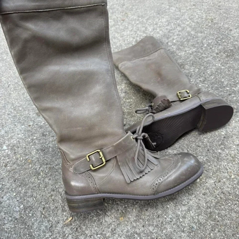 Lucky Penny Dawn Oxford Tassel Boots‎ Women's Size 7 Gray Leather Knee High